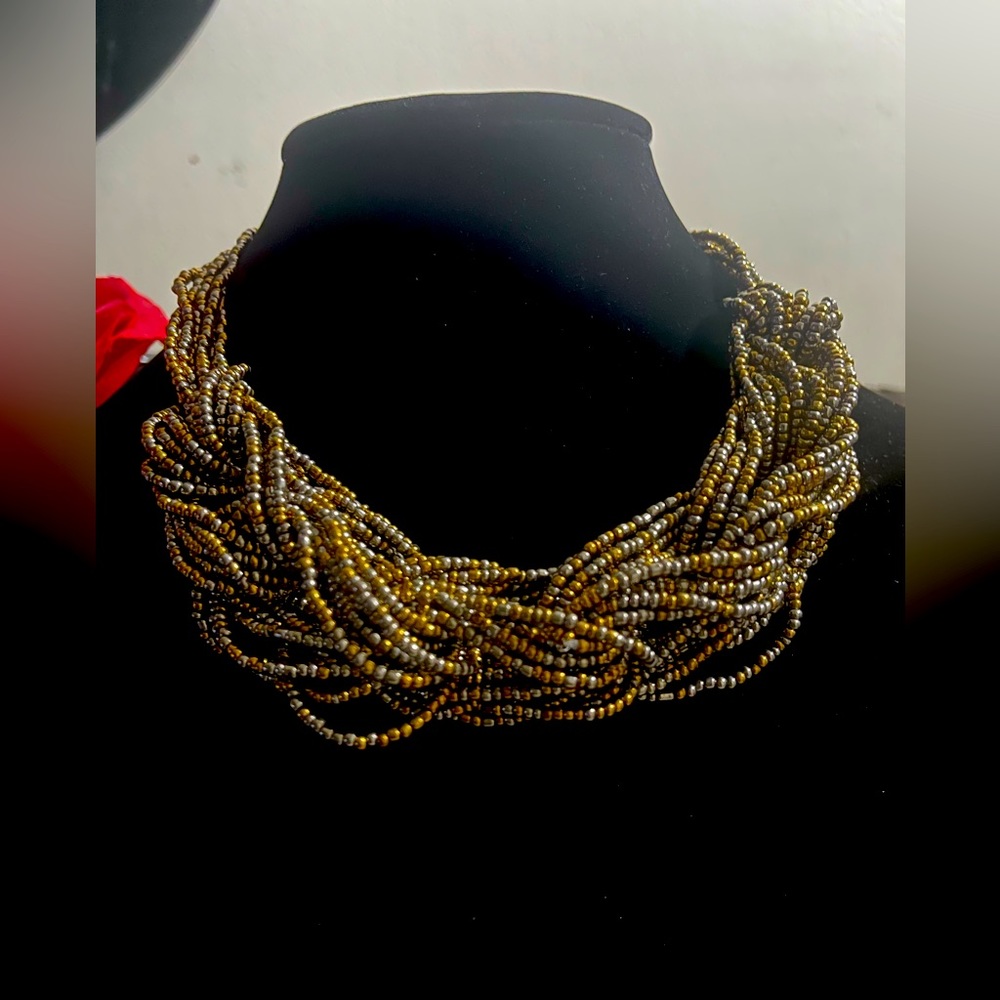 Braided Gold Bronzed Bid Necklace